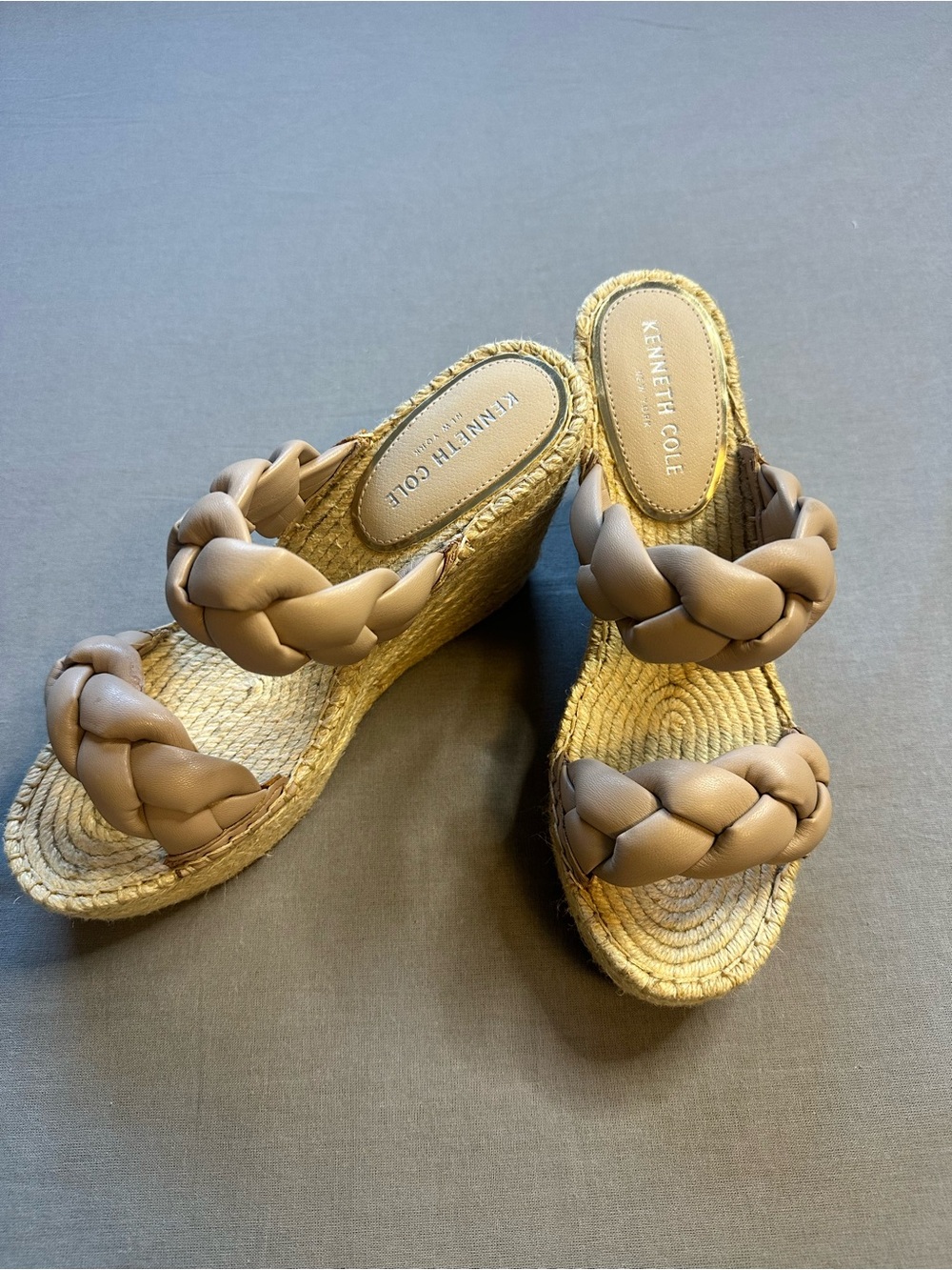 Kenneth Cole Braided Tan Espadrille Wedge Sandals
